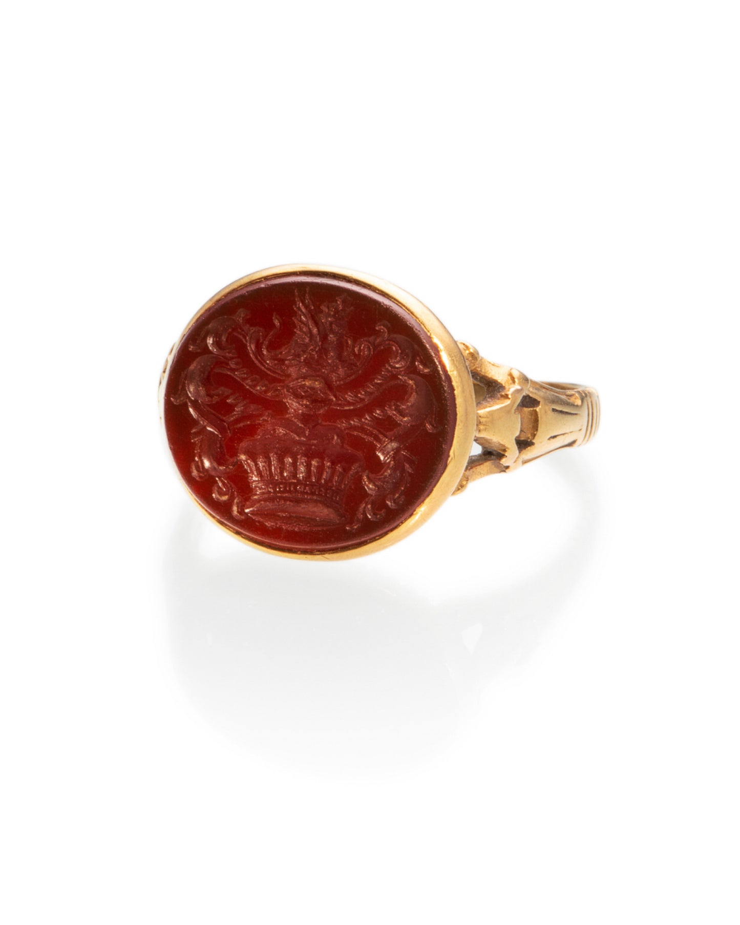 PAIR OF ANTIQUE INTAGLIO, CHALCEDONY, CARNELIAN & GOLD RINGS