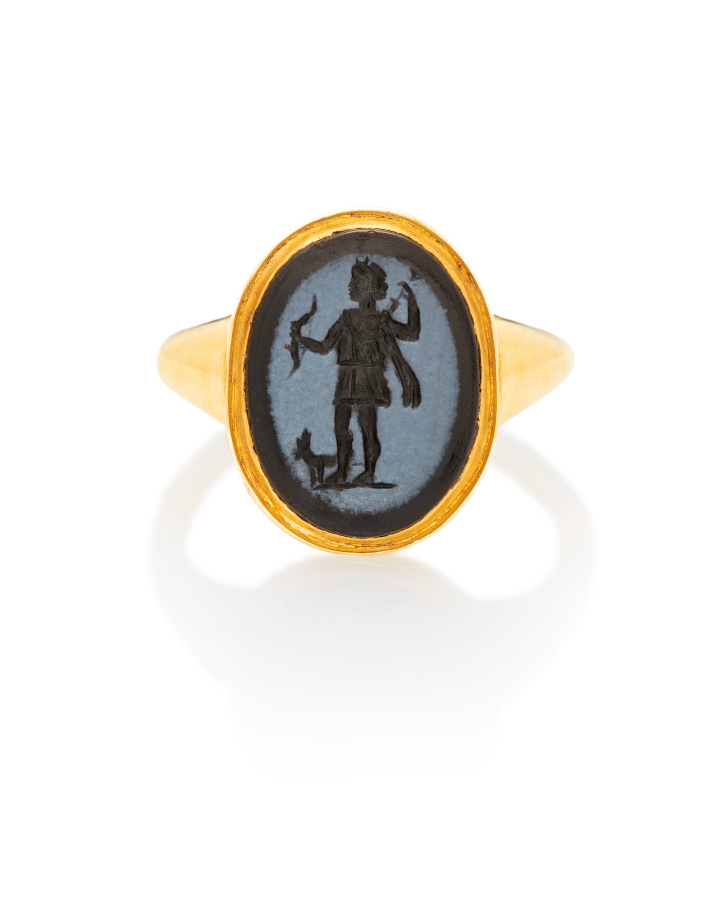 PAIR OF ANTIQUE INTAGLIO, CHALCEDONY, CARNELIAN & GOLD RINGS