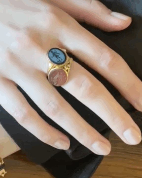 PAIR OF ANTIQUE INTAGLIO, CHALCEDONY, CARNELIAN & GOLD RINGS