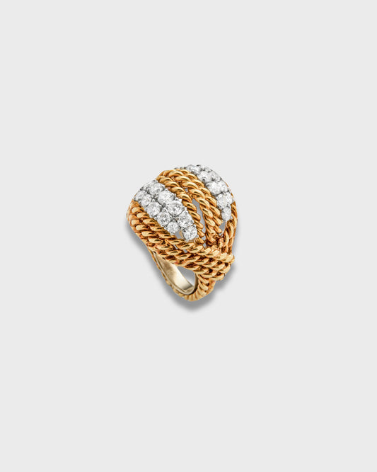 DIAMONDS & YELLOW GOLD CORD RING, 1970s