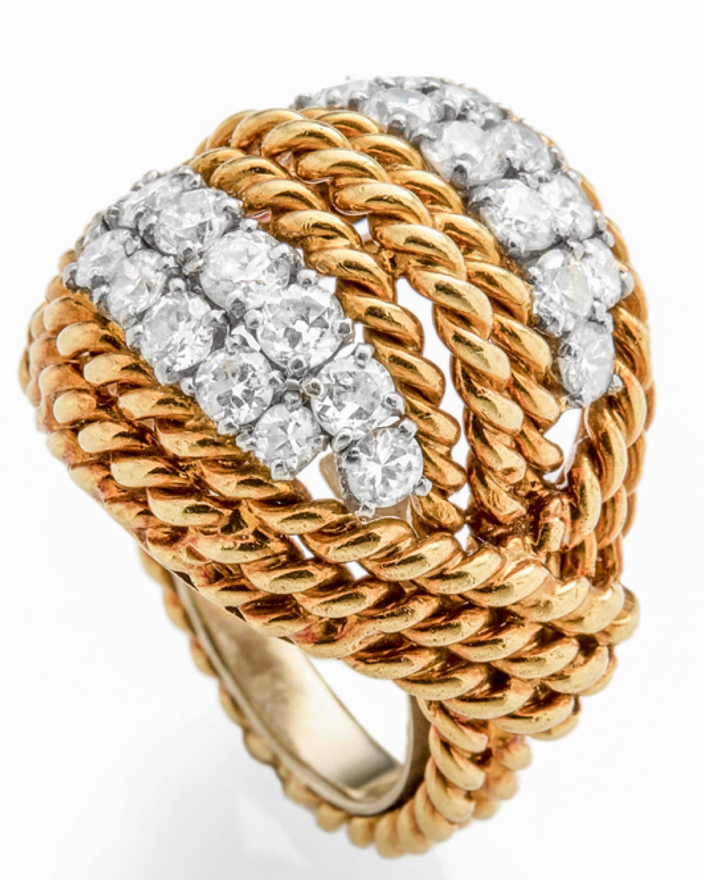 DIAMONDS & YELLOW GOLD CORD RING, 1970s