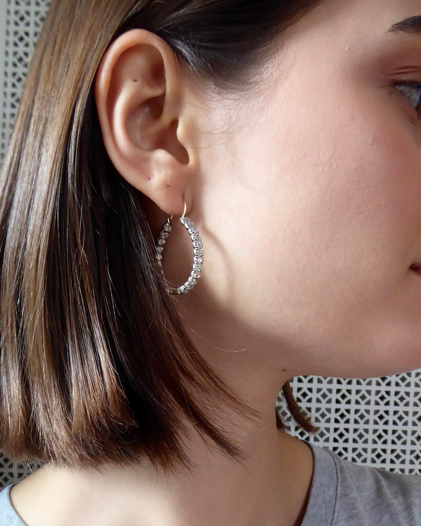 VICTORIAN DIAMONDS, YELLOW GOLD & SILVER HOOP EARRINGS, 1860s