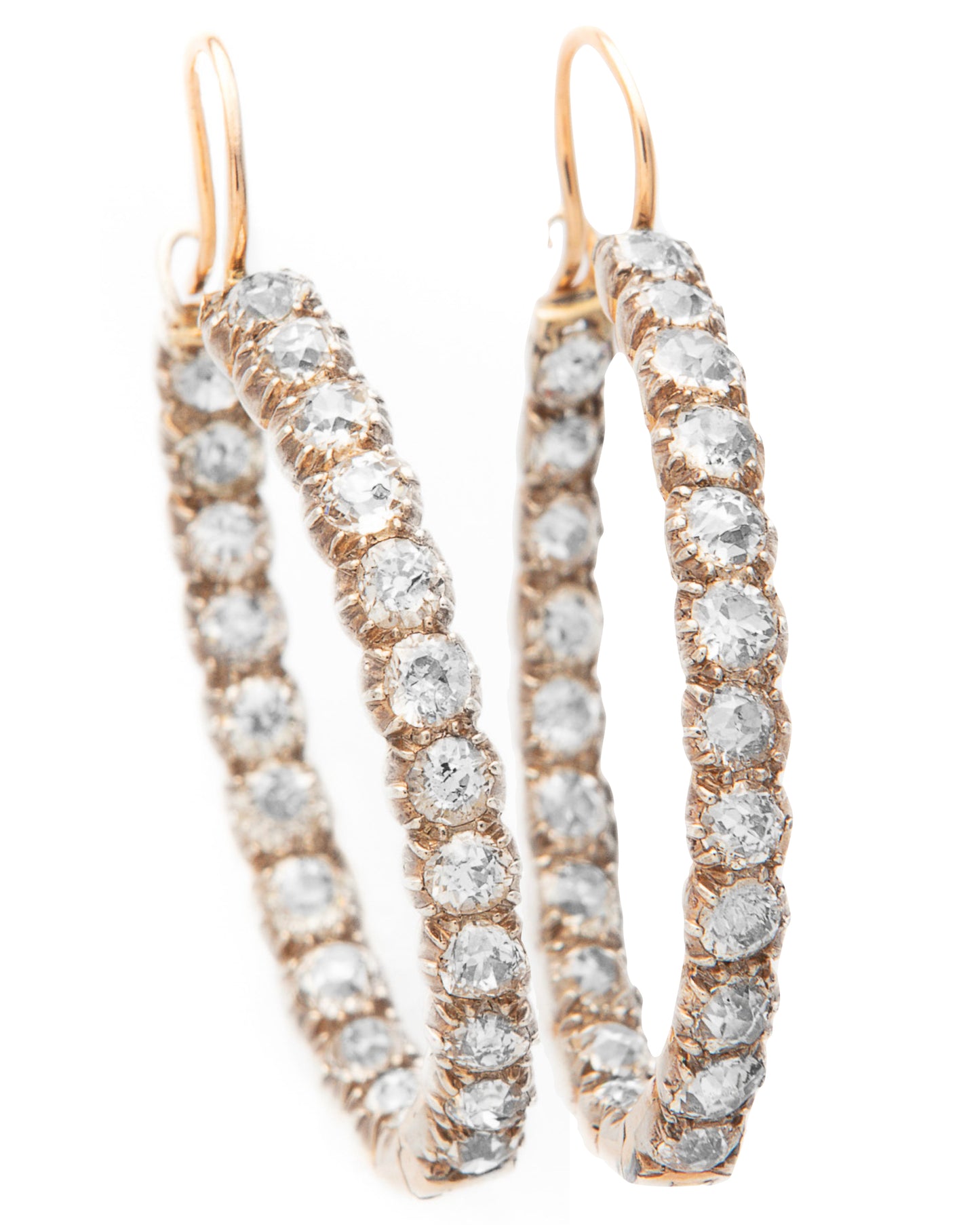VICTORIAN DIAMONDS, YELLOW GOLD & SILVER HOOP EARRINGS, 1860s
