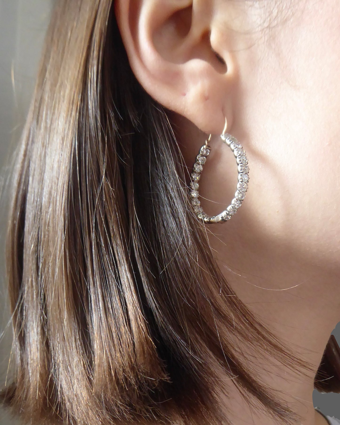 VICTORIAN DIAMONDS, YELLOW GOLD & SILVER HOOP EARRINGS, 1860s