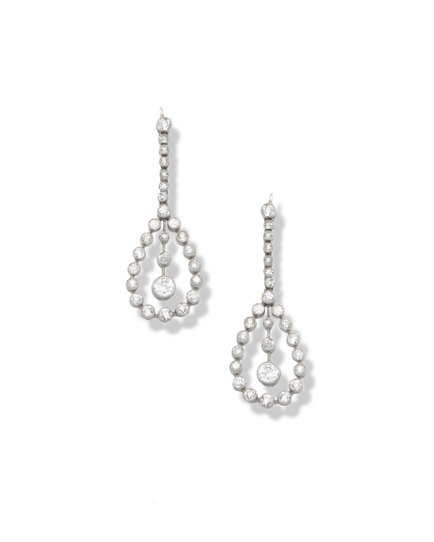 BELLE ÉPOQUE DIAMONDS, WHITE GOLD & PLATINUM DROP EARRINGS, 1910s