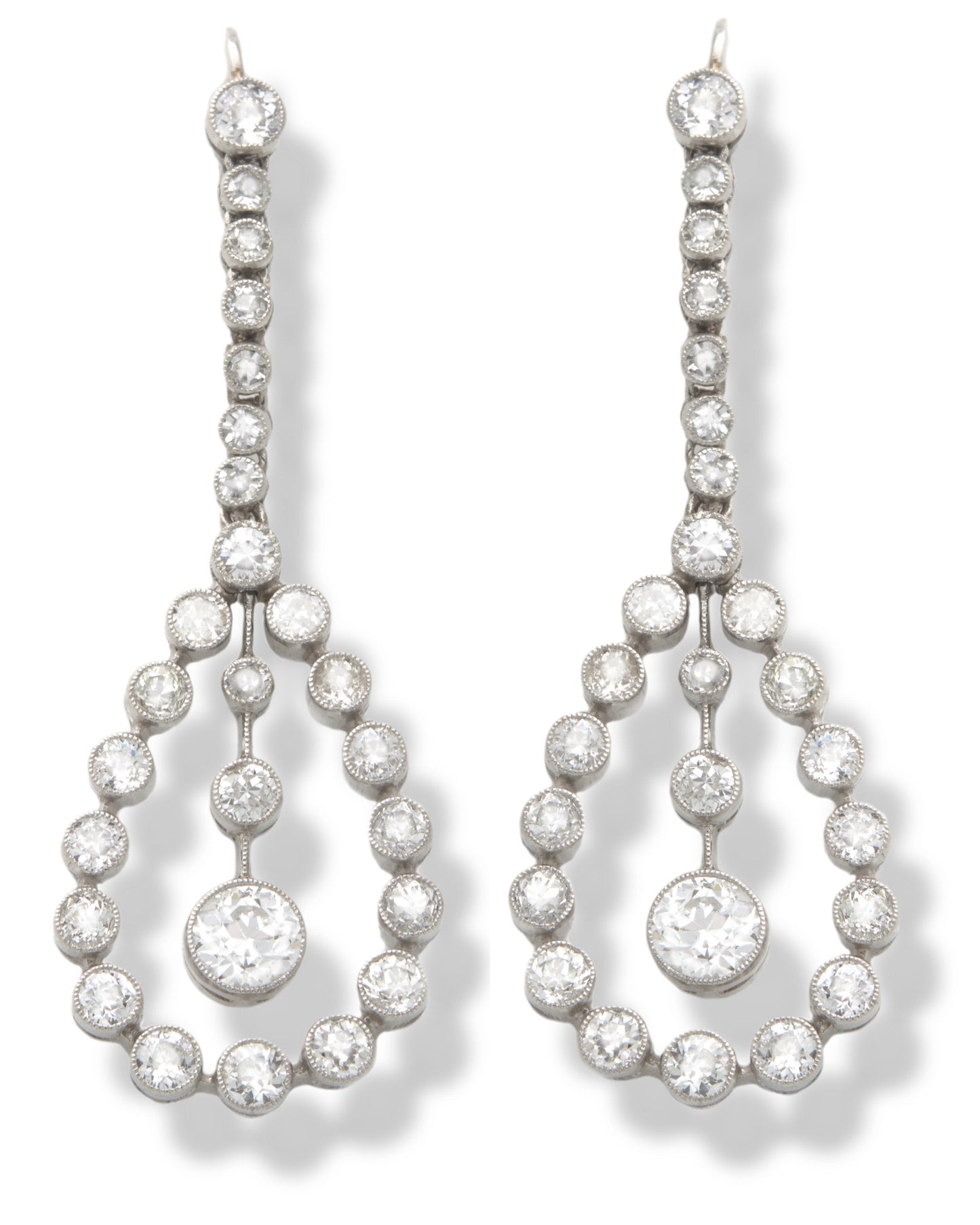 BELLE ÉPOQUE DIAMONDS, WHITE GOLD & PLATINUM DROP EARRINGS, 1910s