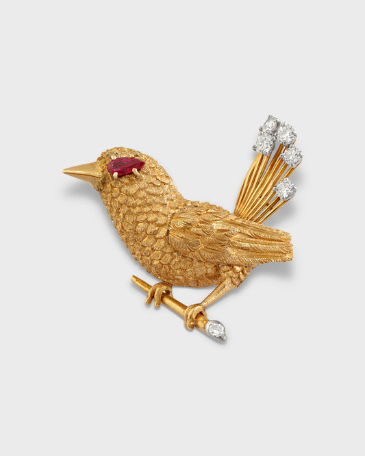 CARTIER RUBY, DIAMOND & YELLOW GOLD BROOCH, 1950