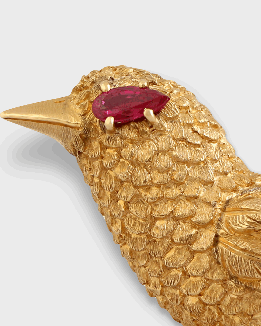 CARTIER RUBY, DIAMOND & YELLOW GOLD BROOCH, 1950