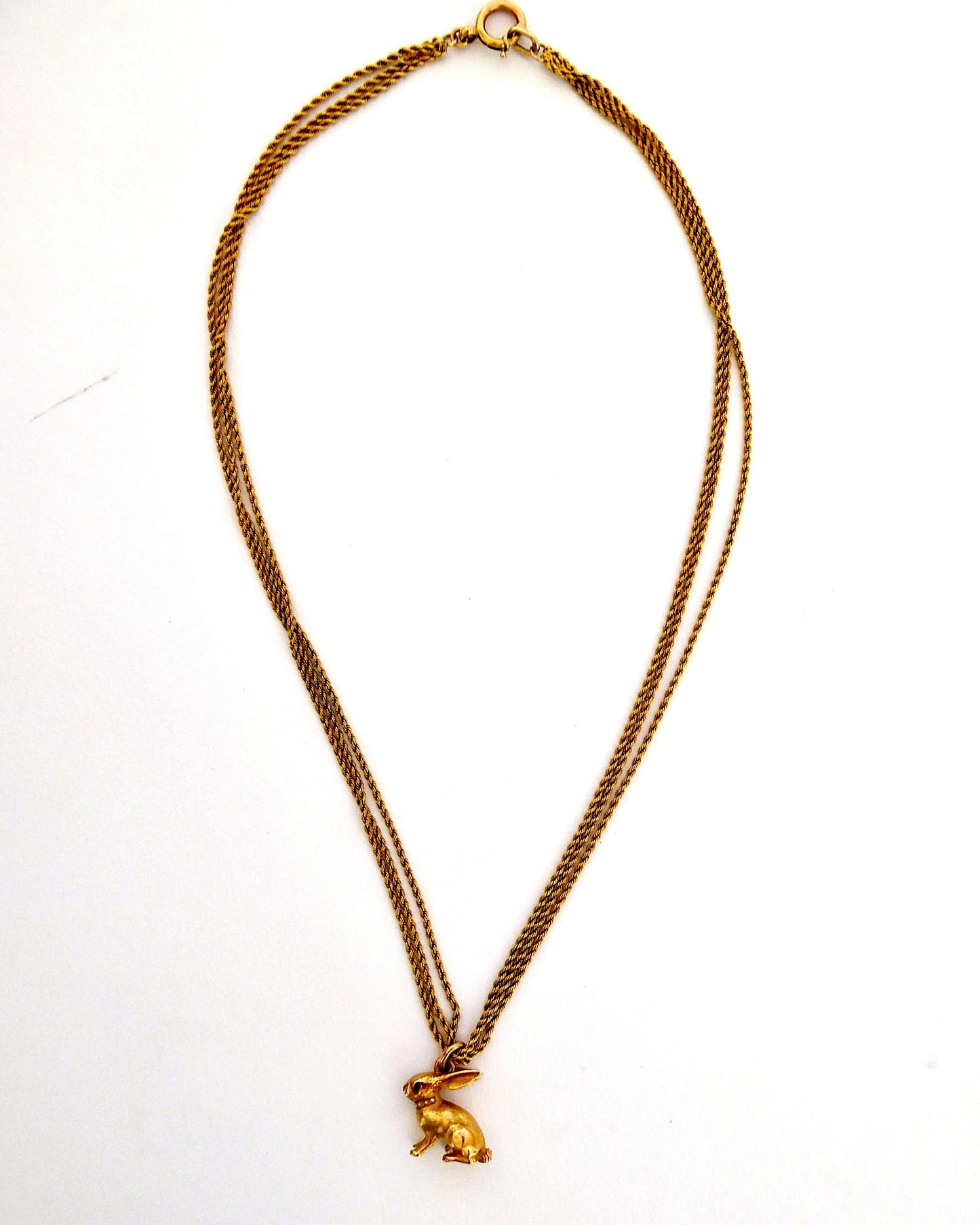 GOLD, PEARL & AMETHYST RABBIT PENDANT NECKLACE, 1880s