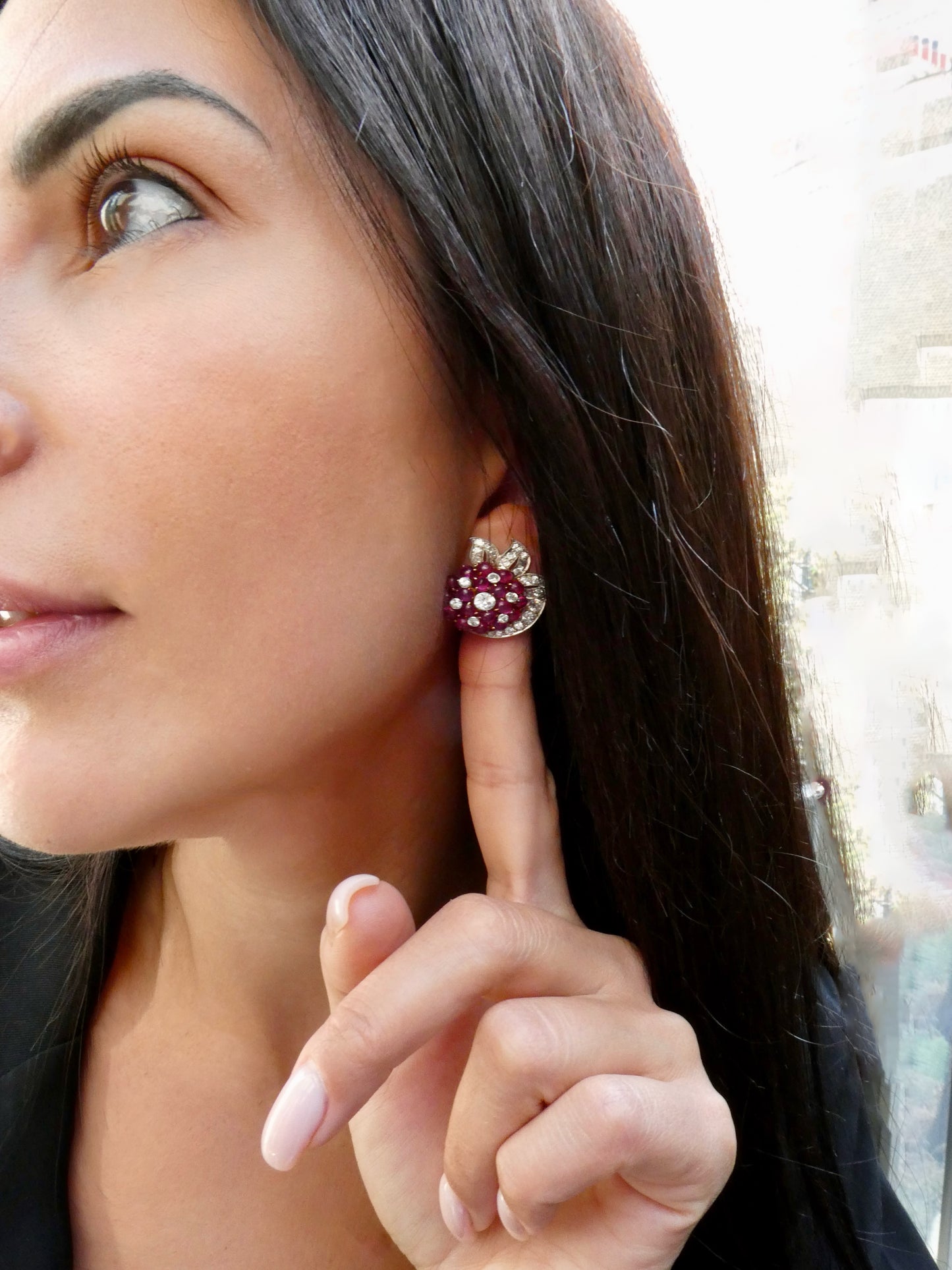 BURMA RUBY, DIAMOND & PLATINUM EARRINGS, 1950s