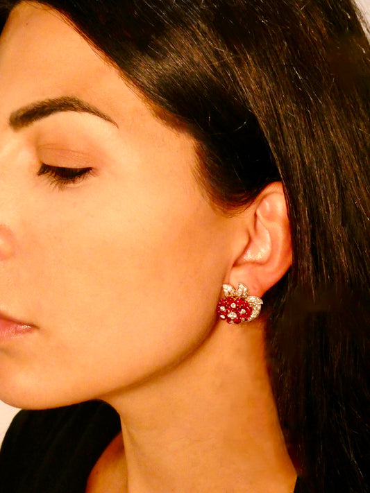 BURMA RUBY, DIAMOND & PLATINUM EARRINGS, 1950s
