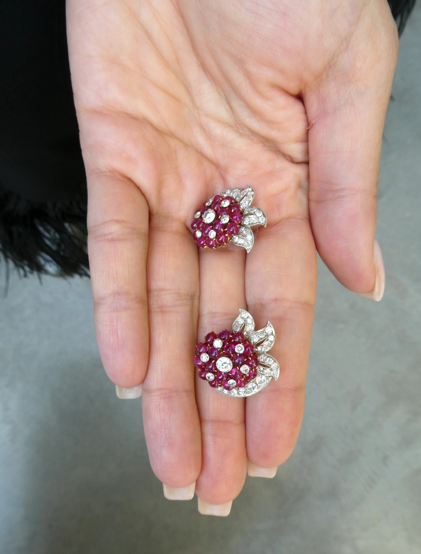 BURMA RUBY, DIAMOND & PLATINUM EARRINGS, 1950s