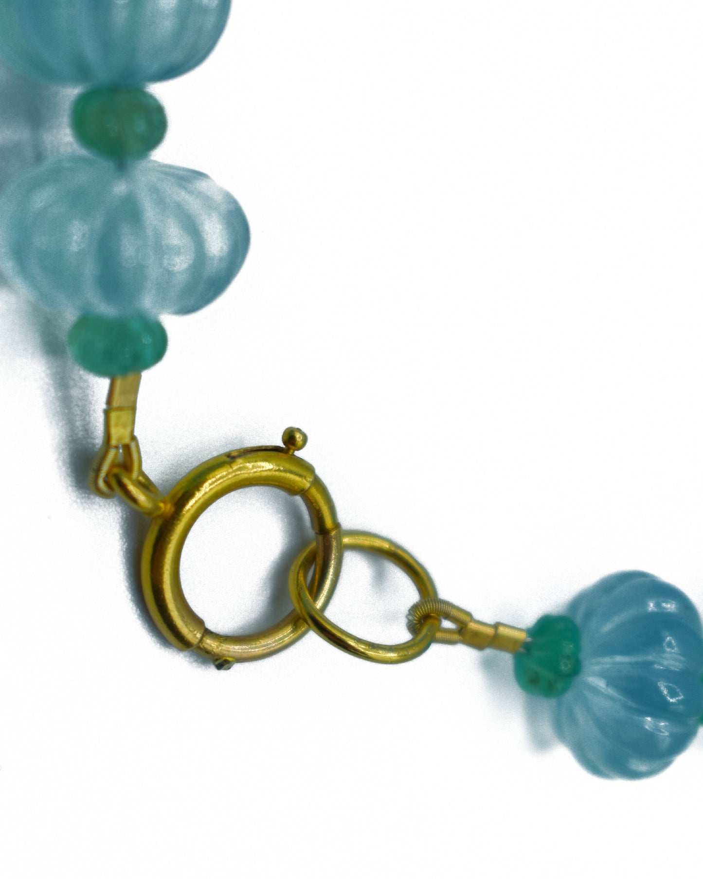 CARVED AQUAMARINE & EMERALD BEADS NECKLACE