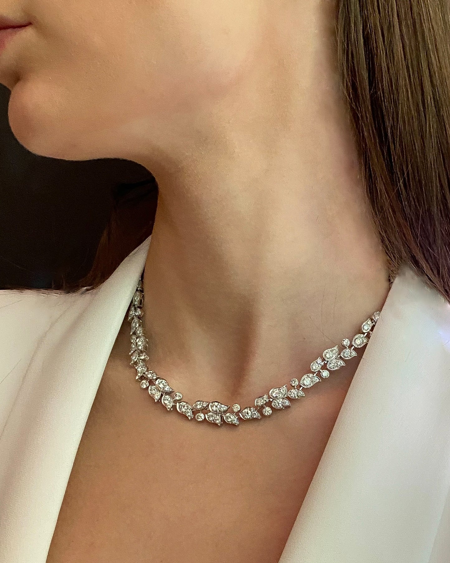 CARTIER WHITE DIAMONDS (22CT) & WHITE GOLD 'MUGUET' NECKLACE, 2000s