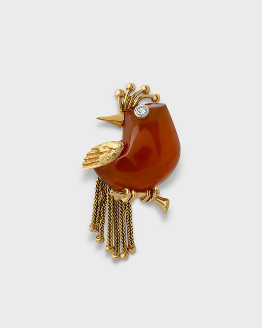 CARTIER LONDON CARNELIAN, DIAMOND & GOLD BROOCH, 1960s