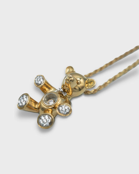 CHOPARD ‘HAPPY DIAMONDS' DIAMOND & YELLOW GOLD BEAR PENDANT NECKLACE