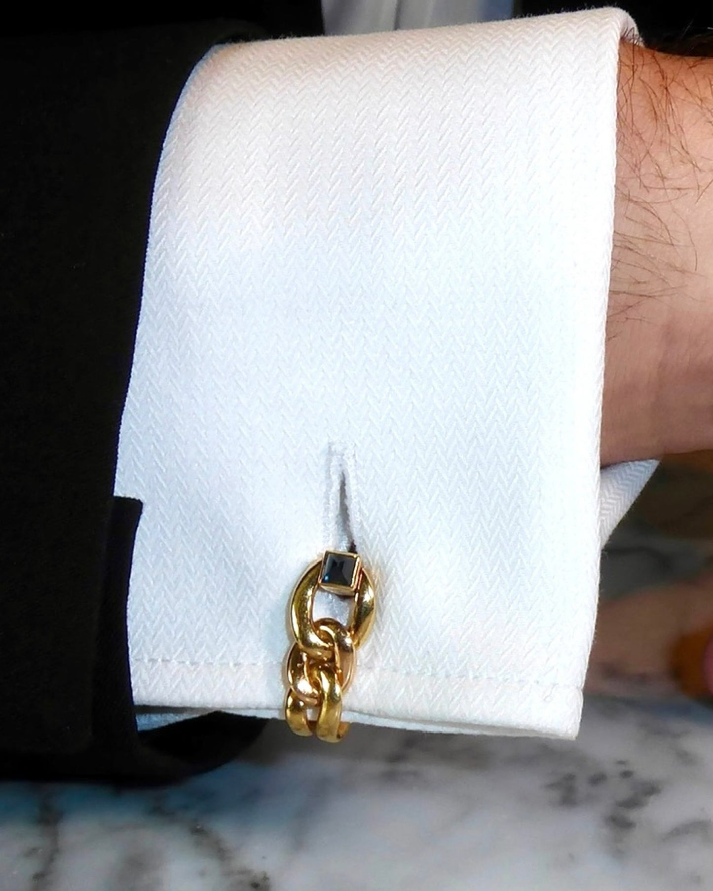 CARTIER SAPPHIRE & GOLD CHAIN CUFFLINKS