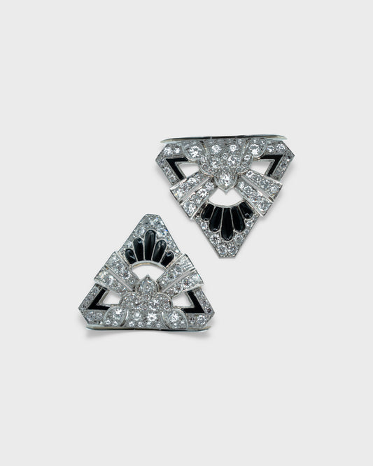 ART DÉCO DIAMOND, ONYX & PLATINUM DOUBLE BROOCH