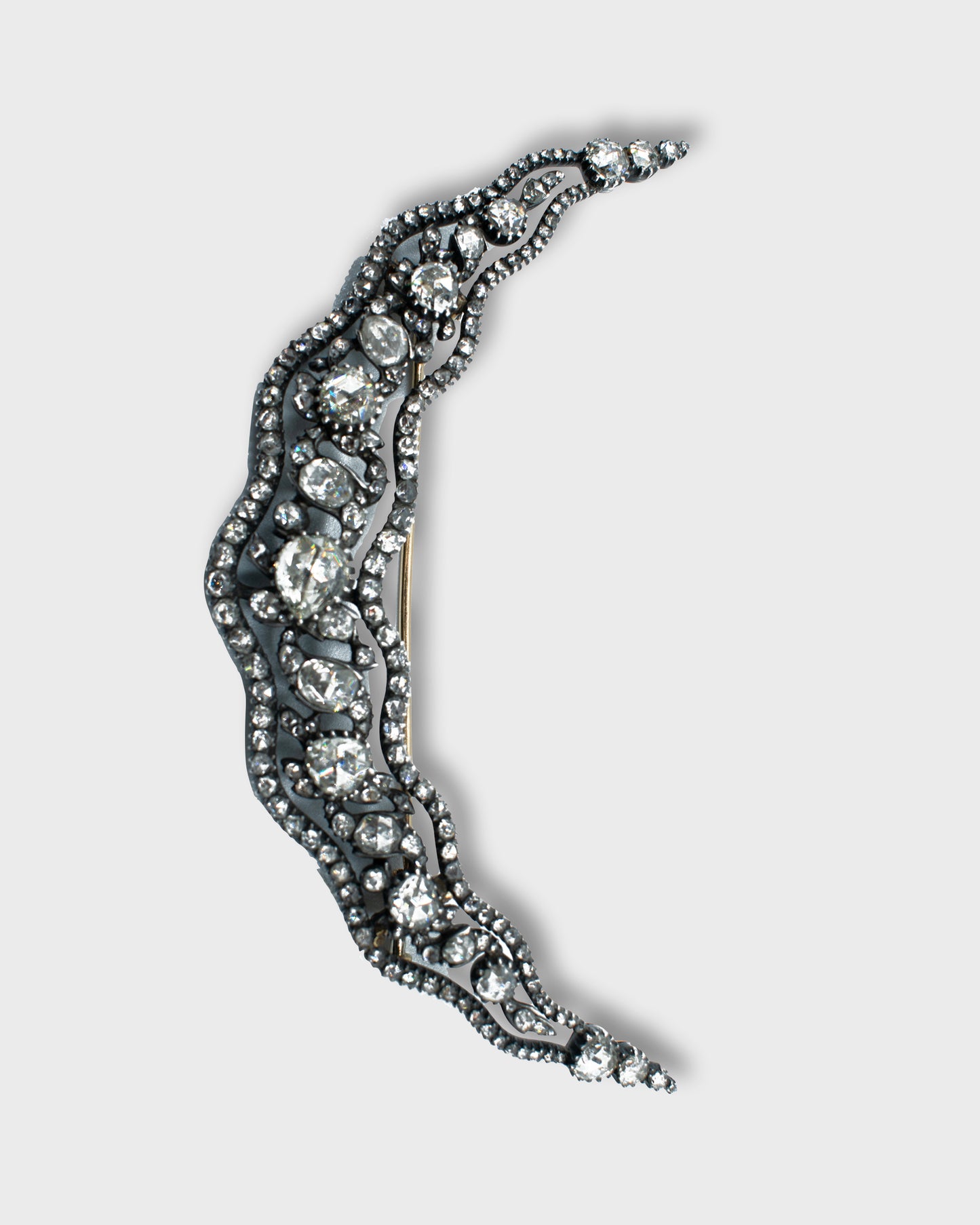 DIAMOND, GOLD & SILVER VICTORIAN CRESCENT MOON BROOCH