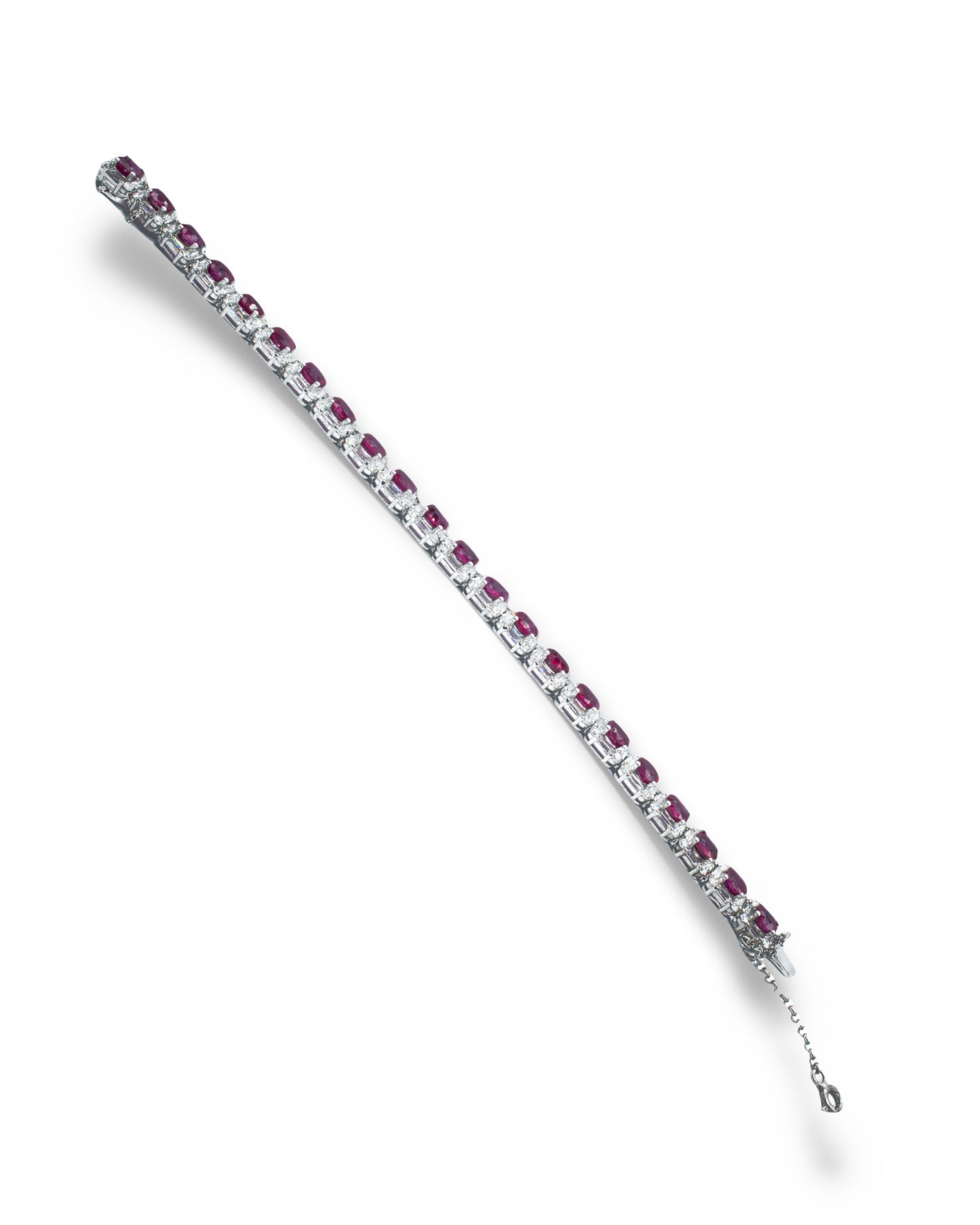 BURMA RUBY, DIAMOND & WHITE GOLD TENNIS BRACELET, c.2000