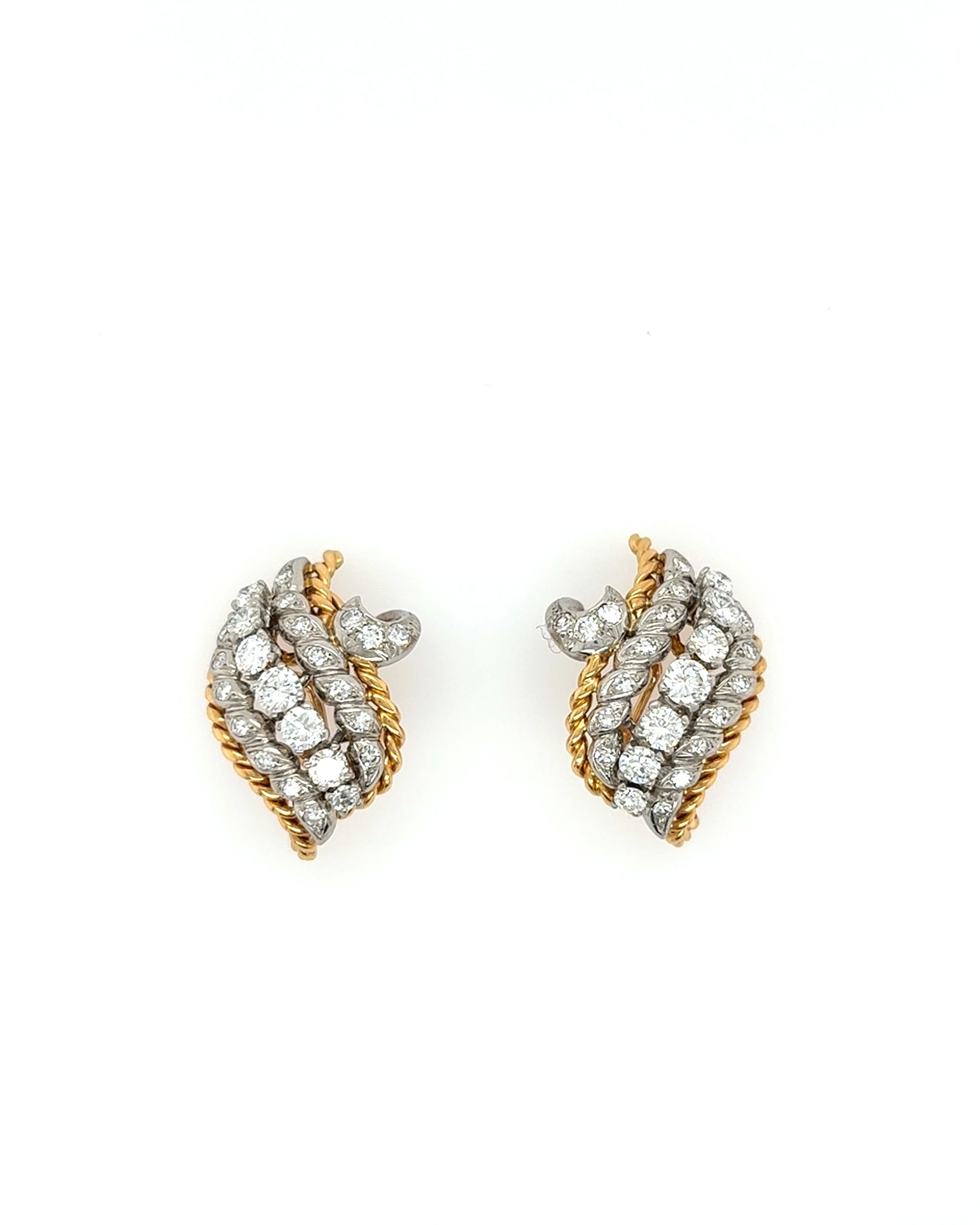 DIAMOND, YELLOW GOLD & PLATINUM EARRINGS, 1960s