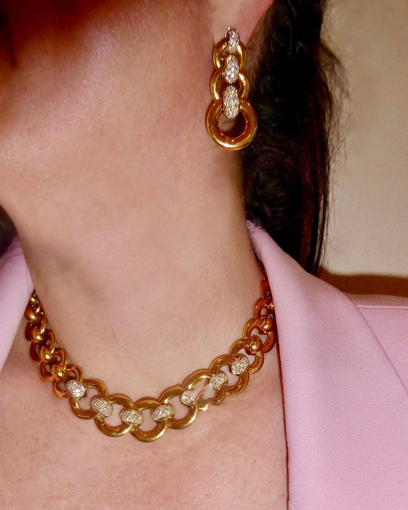 WEINGRILL DIAMOND & GOLD NECKLACE & EARRINGS, 20th CENTURY