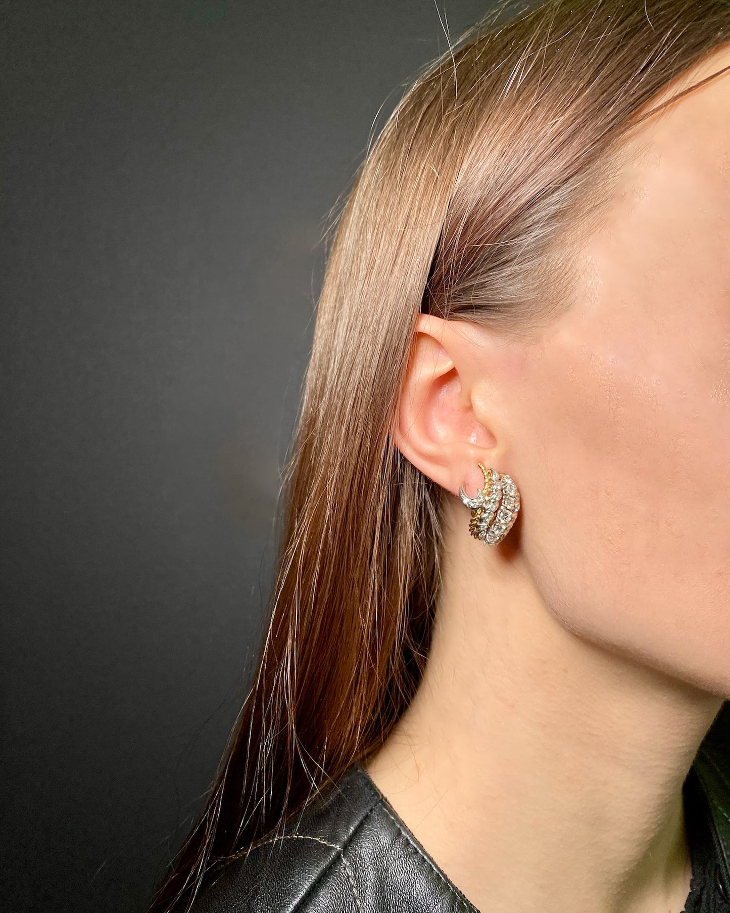 DIAMOND, YELLOW GOLD & PLATINUM EARRINGS, 1960s