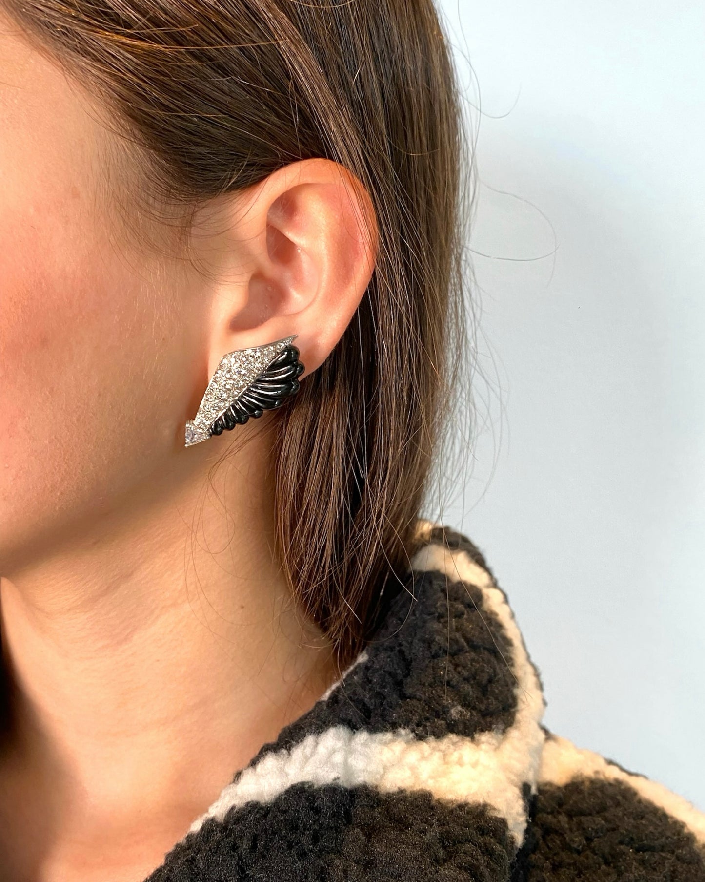 DIAMONDS, ONYX, PLATINUM & YELLOW GOLD EARRINGS, 1980s