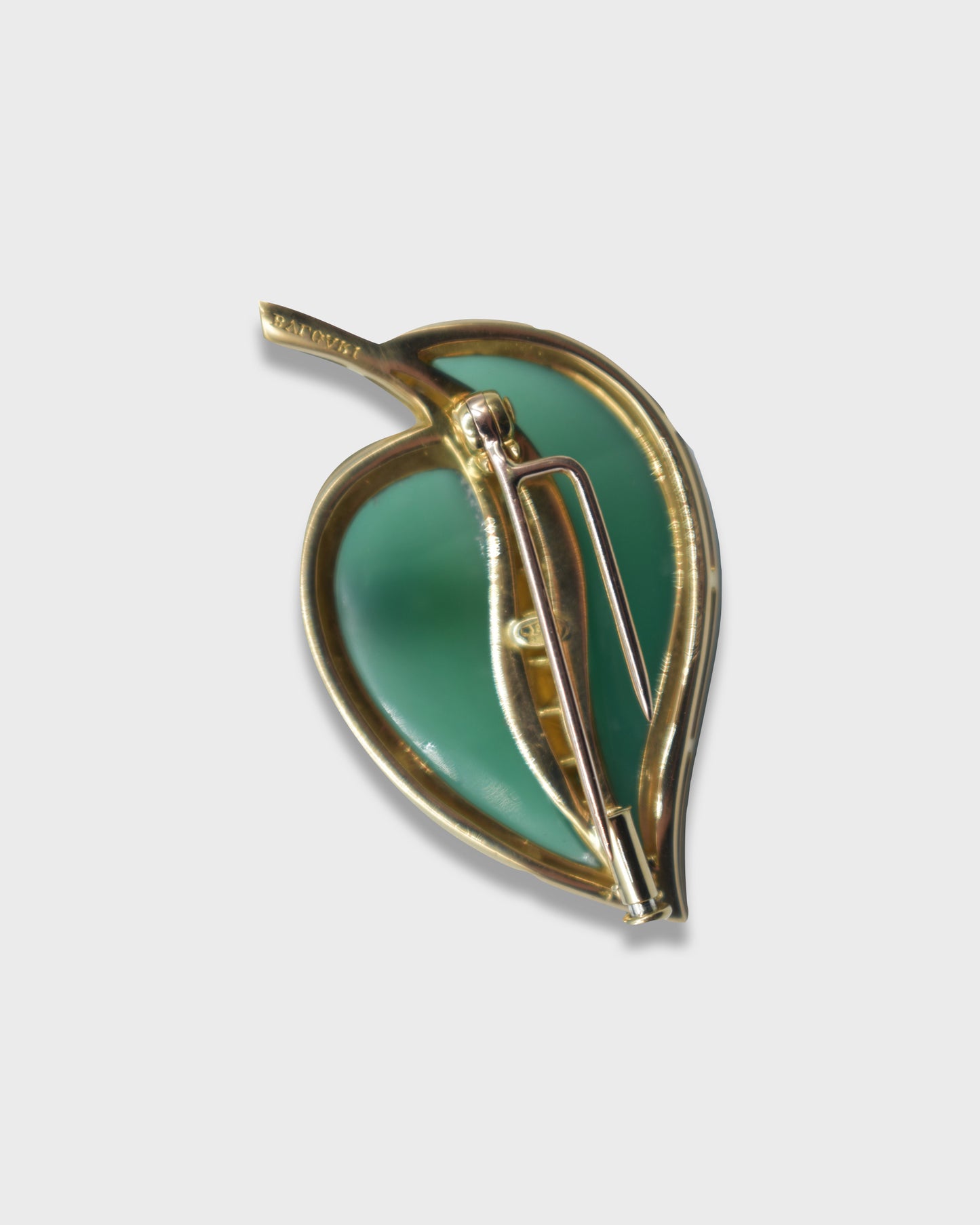 BVLGARI CHALCEDONY, DIAMOND, CORAL & ONYX LEAF BROOCH, c.1990