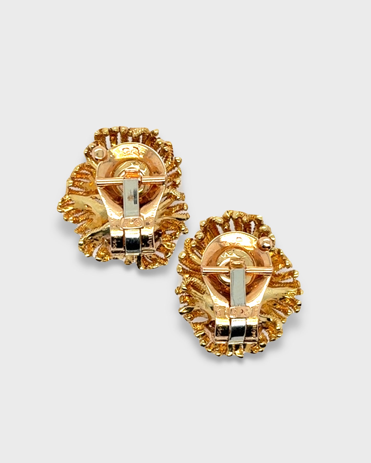 VAN CLEEF & ARPELS DIAMONDS, PLATINUM & YELLOW GOLD FLORAL EARRINGS, 1970s