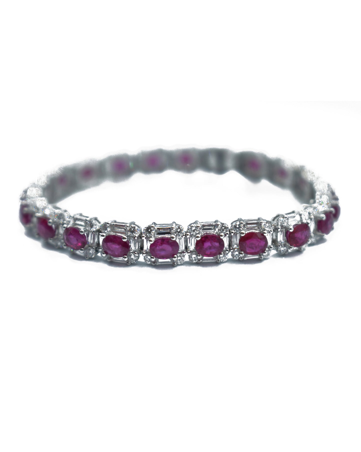 BURMA RUBY, DIAMOND & WHITE GOLD TENNIS BRACELET, c.2000