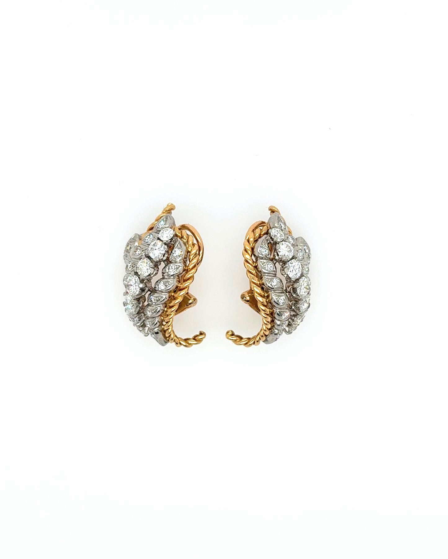DIAMOND, YELLOW GOLD & PLATINUM EARRINGS, 1960s