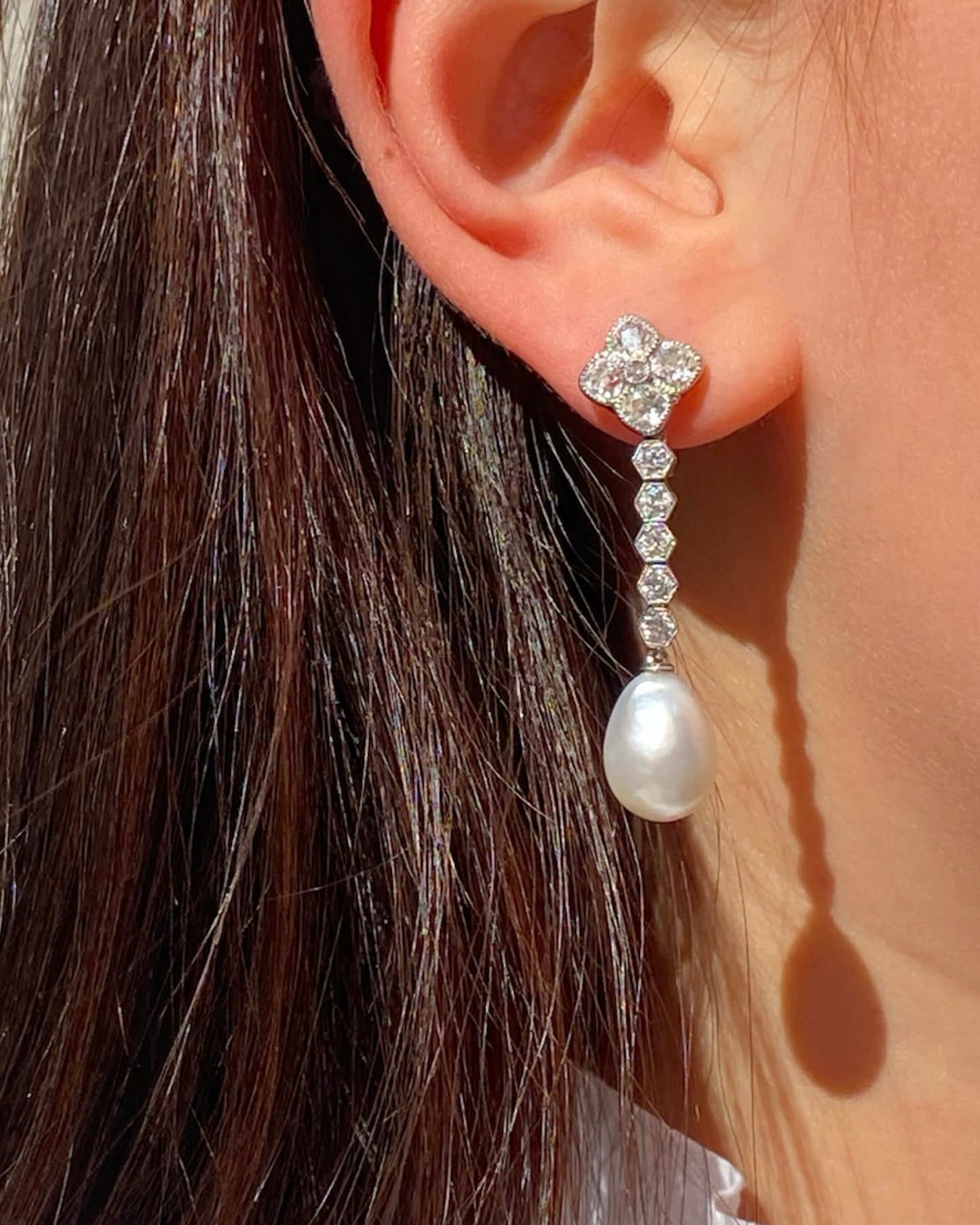 DIAMOND, NATURAL PEARL & PLATINUM EARRINGS, 1910s
