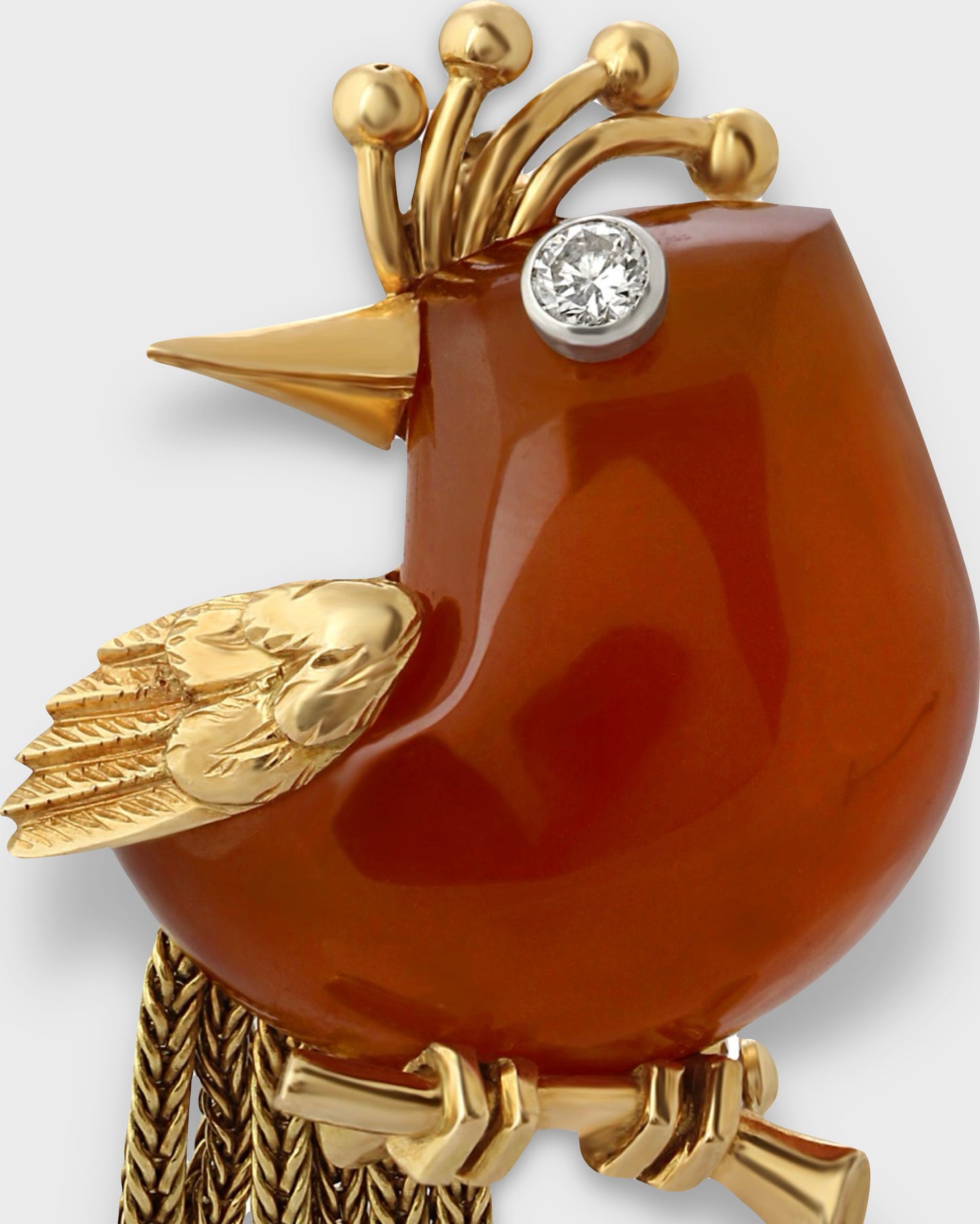 CARTIER LONDON CARNELIAN, DIAMOND & GOLD BROOCH, 1960s