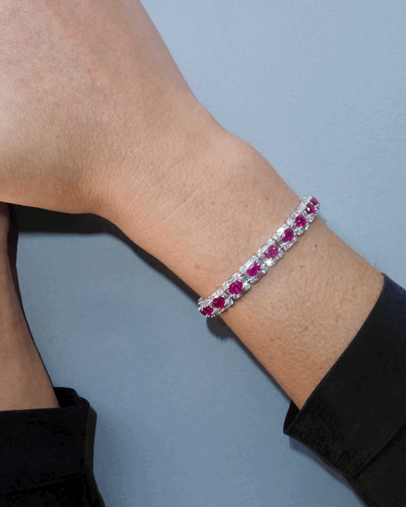BURMA RUBY, DIAMOND & WHITE GOLD TENNIS BRACELET, c.2000