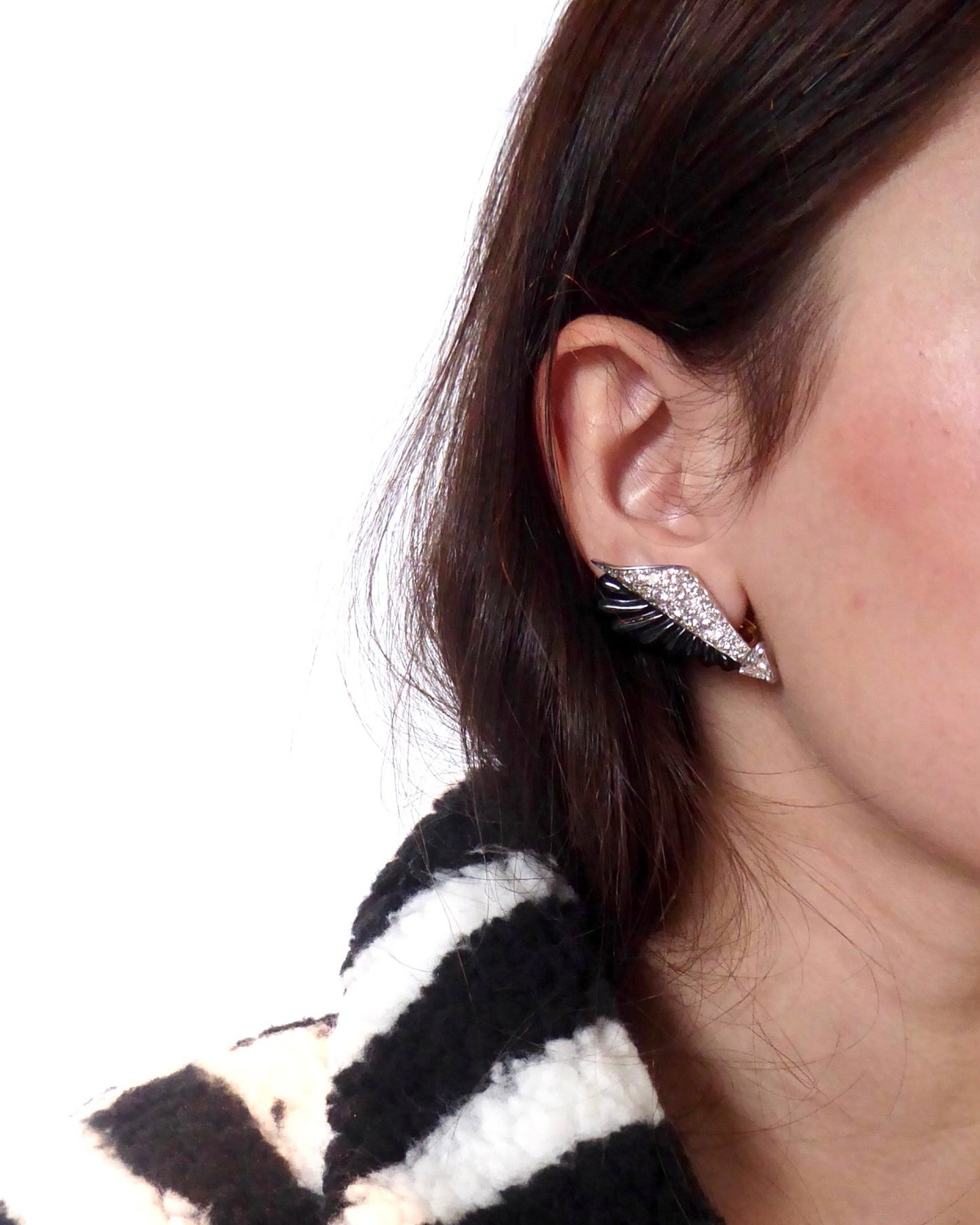 DIAMONDS, ONYX, PLATINUM & YELLOW GOLD EARRINGS, 1980s