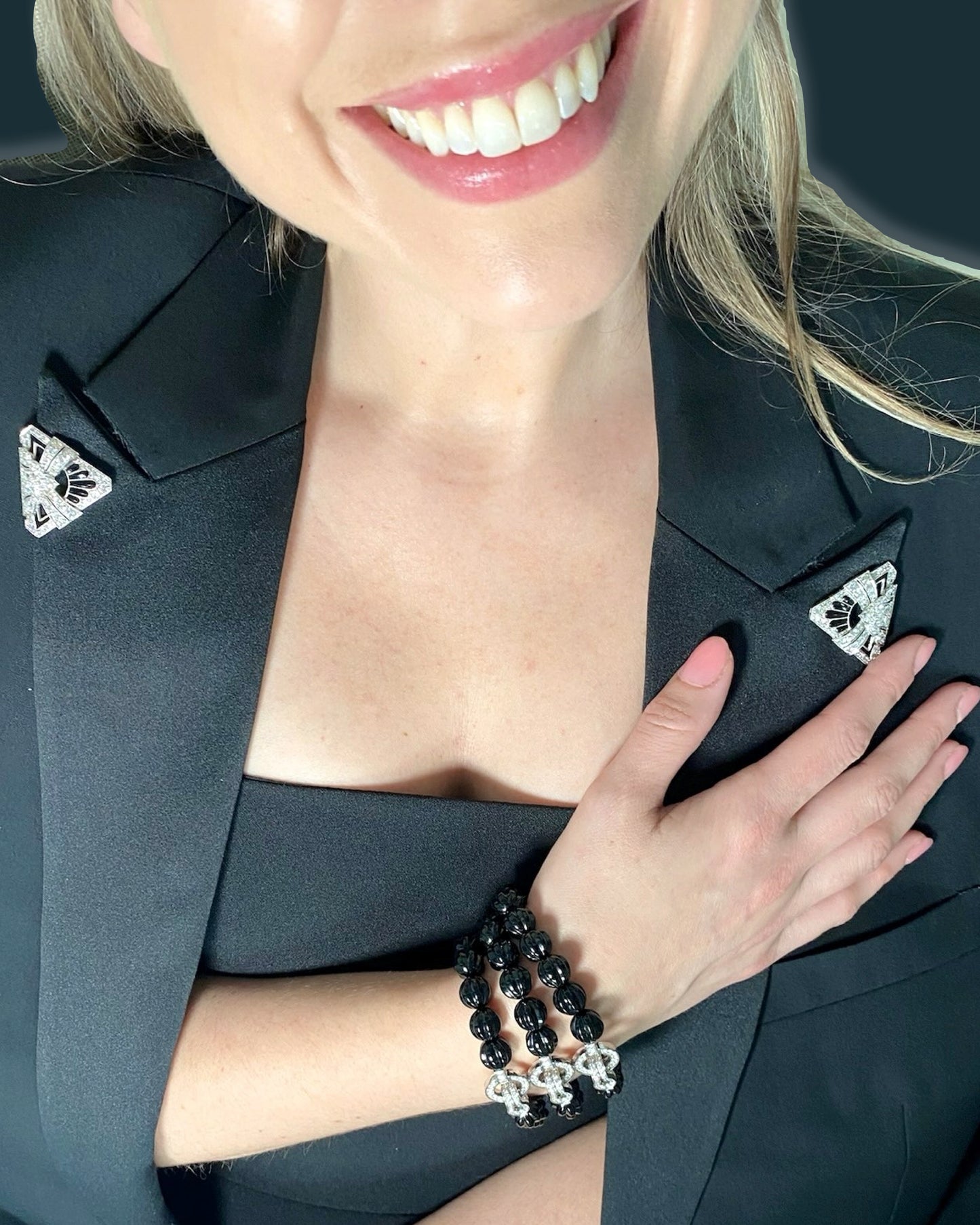 ART DÉCO DIAMOND, ONYX & PLATINUM DOUBLE BROOCH