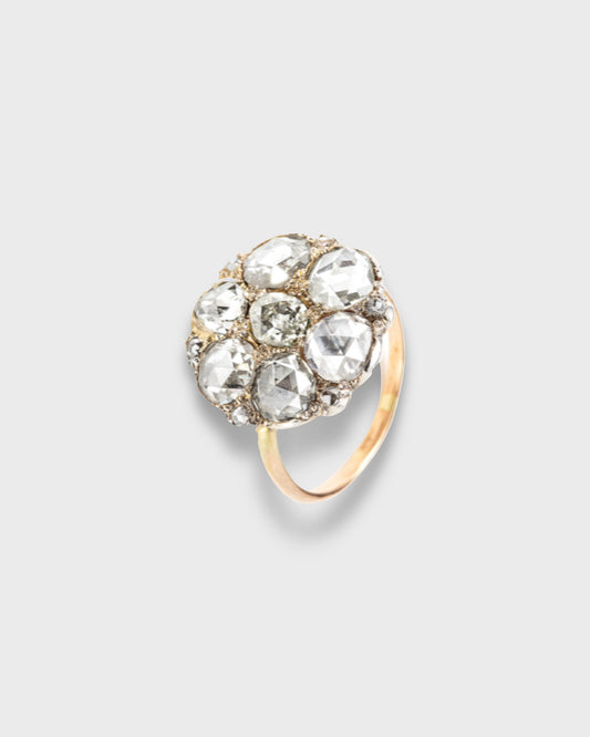 VICTORIAN DIAMOND CLUSTER & YELLOW GOLD RING, 1870s