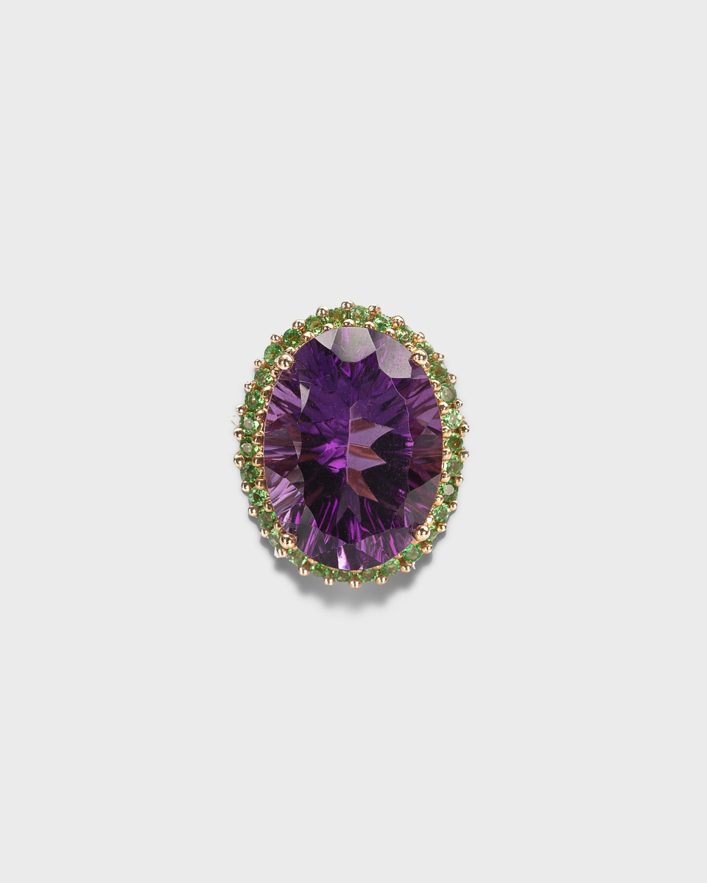 AMETHYST, TSAVORITE & YELLOW GOLD RING, 1950s