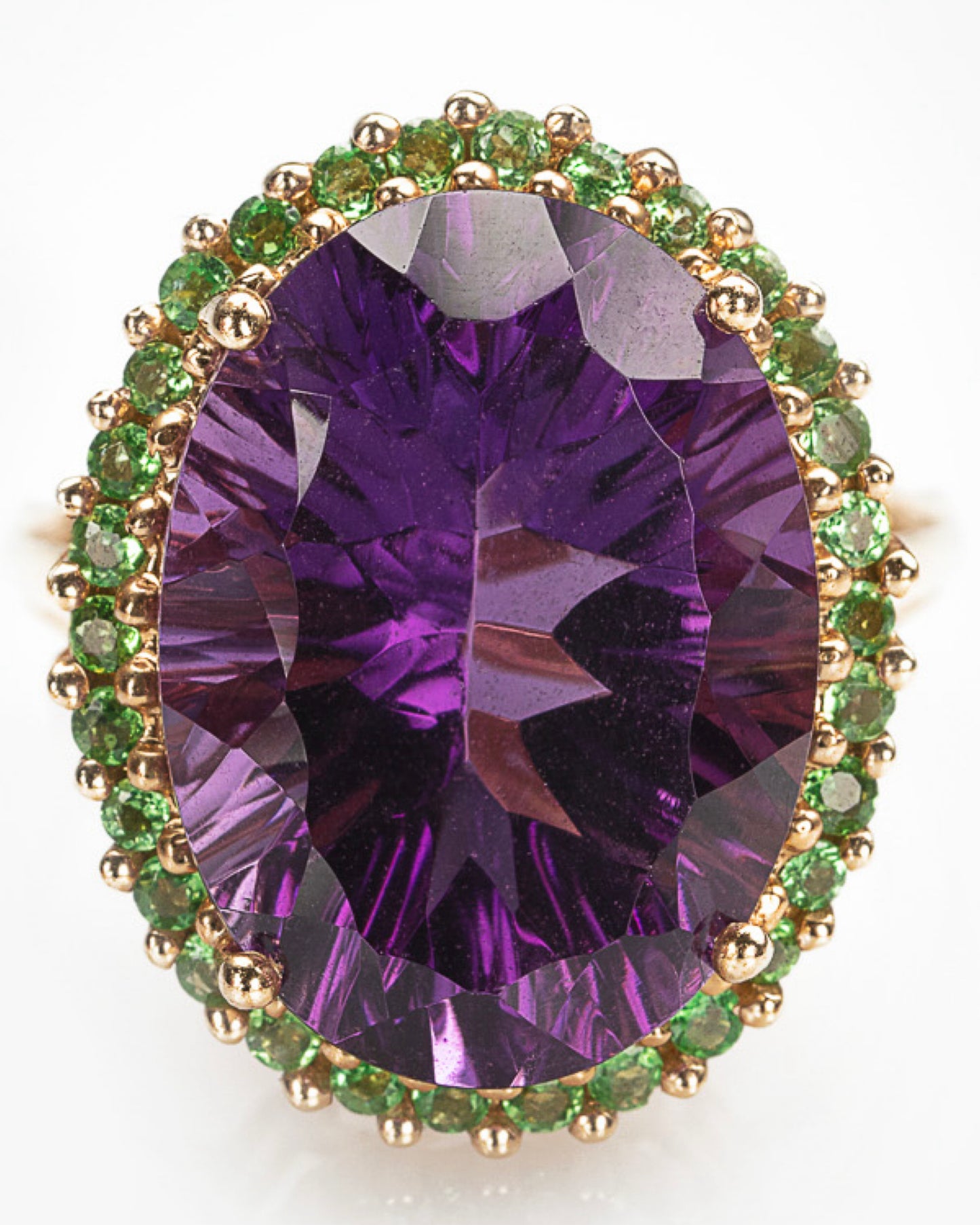 AMETHYST, TSAVORITE & YELLOW GOLD RING, 1950s