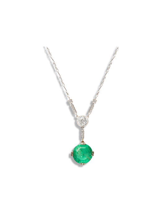 ART DÉCO COLOMBIAN EMERALD, DIAMONDS & PLATINUM PENDANT, 1920s