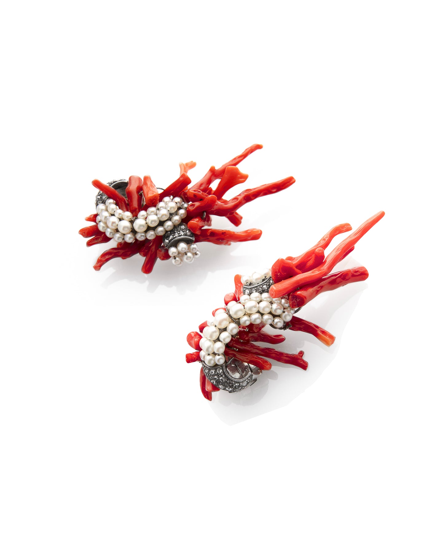 RENÉ BOIVIN DIAMOND, CORAL, PEARL & GOLD EARCLIPS, 1965