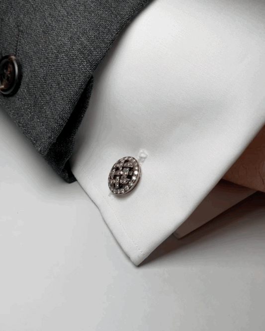 VICTORIAN DIAMOND, SILVER & 15k YELLOW GOLD CUFFLINKS, 1890s