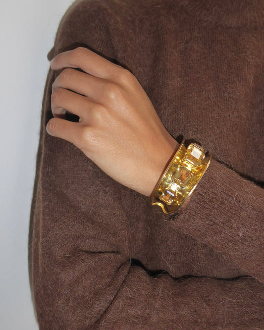 ART MODERNE CITRINES & YELLOW GOLD CUFF, 1940s