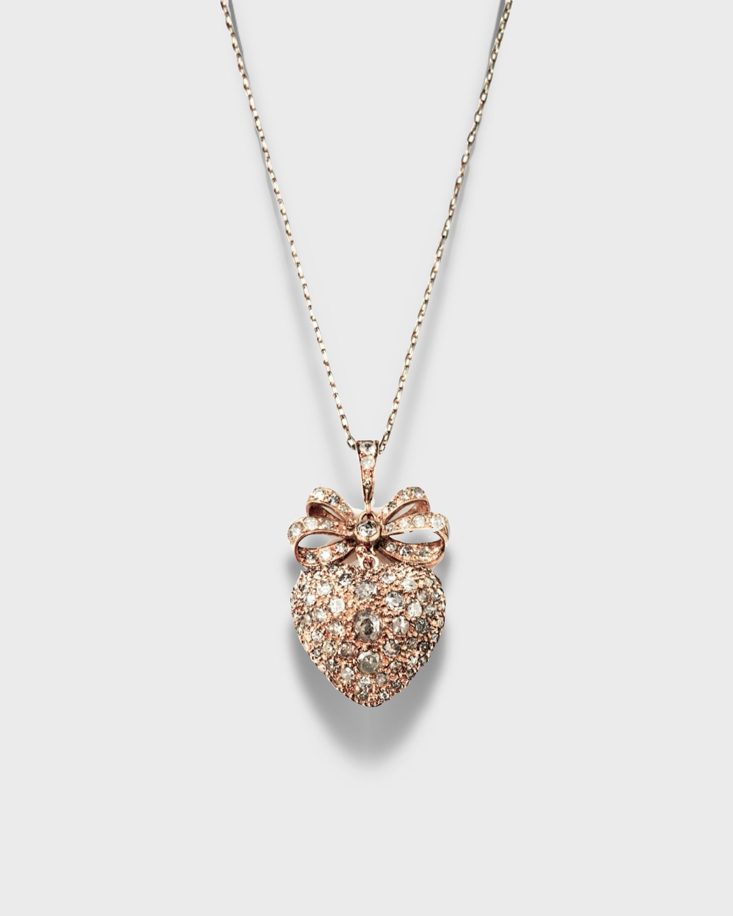 VICTORIAN DIAMOND, GOLD & SILVER HEART PENDANT, 1890s