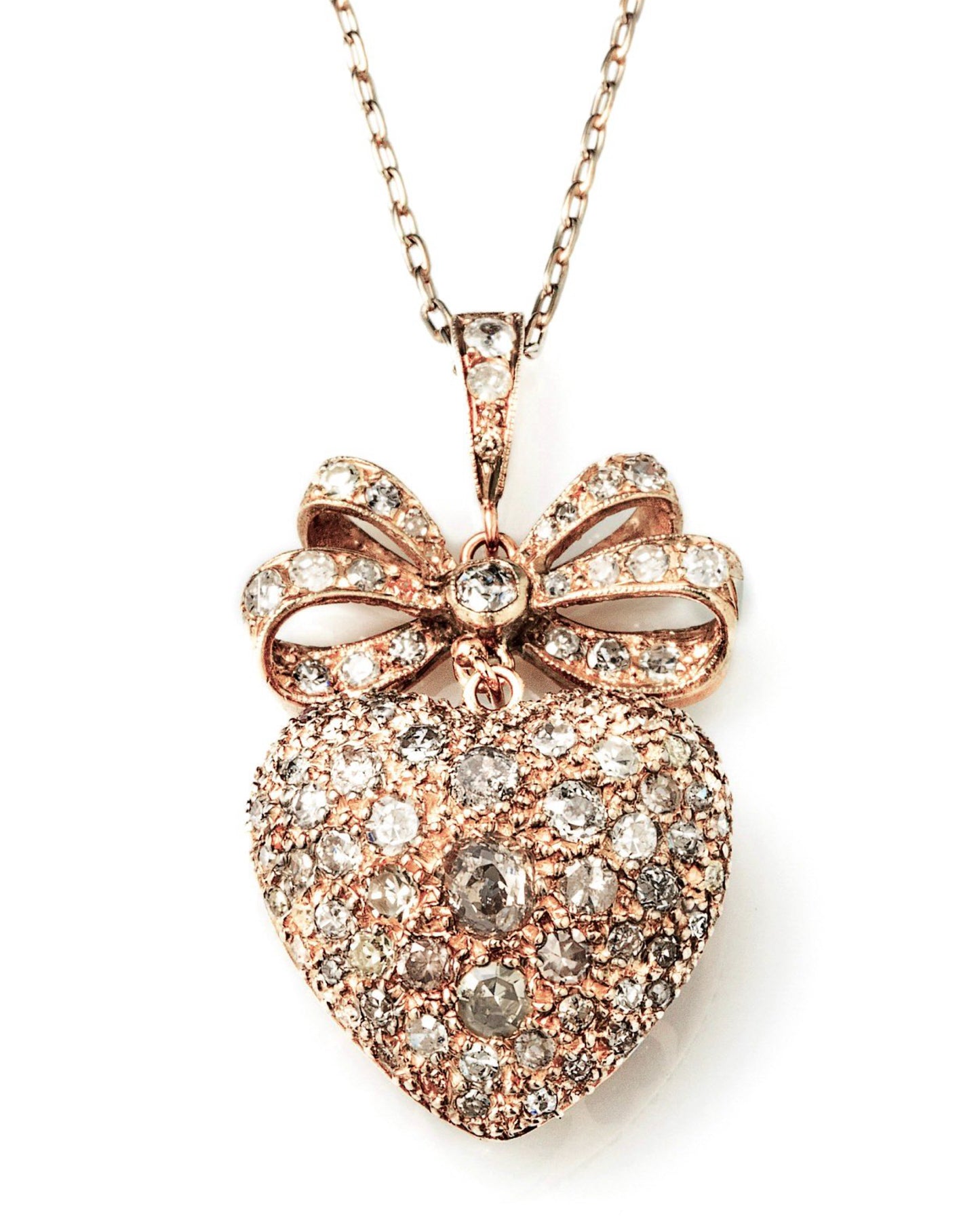VICTORIAN DIAMOND, GOLD & SILVER HEART PENDANT, 1890s