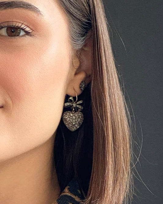 BELLE ÉPOQUE DIAMOND, 15k GOLD & SILVER EARRINGS, 1890s