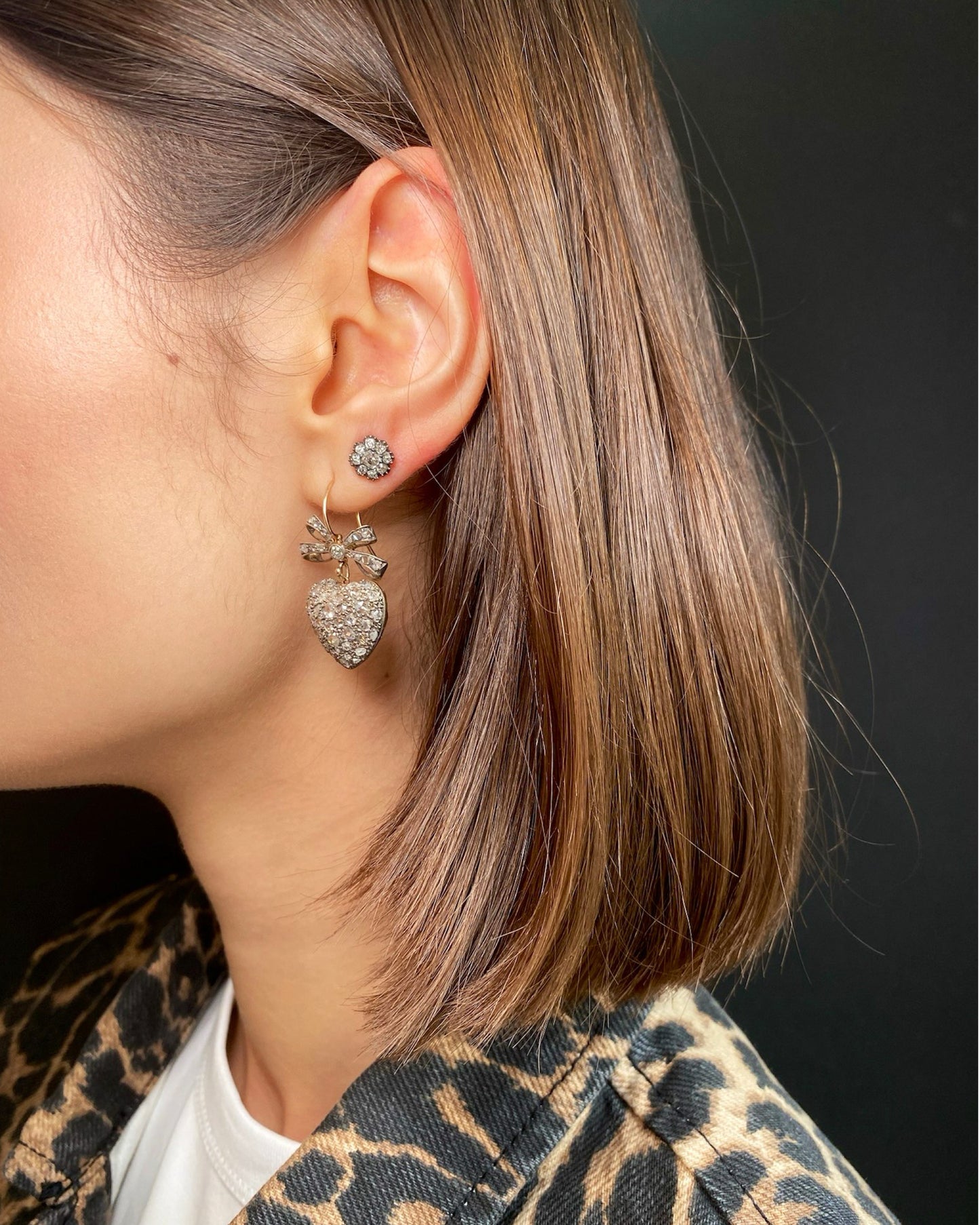 BELLE ÉPOQUE DIAMOND, 15k GOLD & SILVER EARRINGS, 1890s