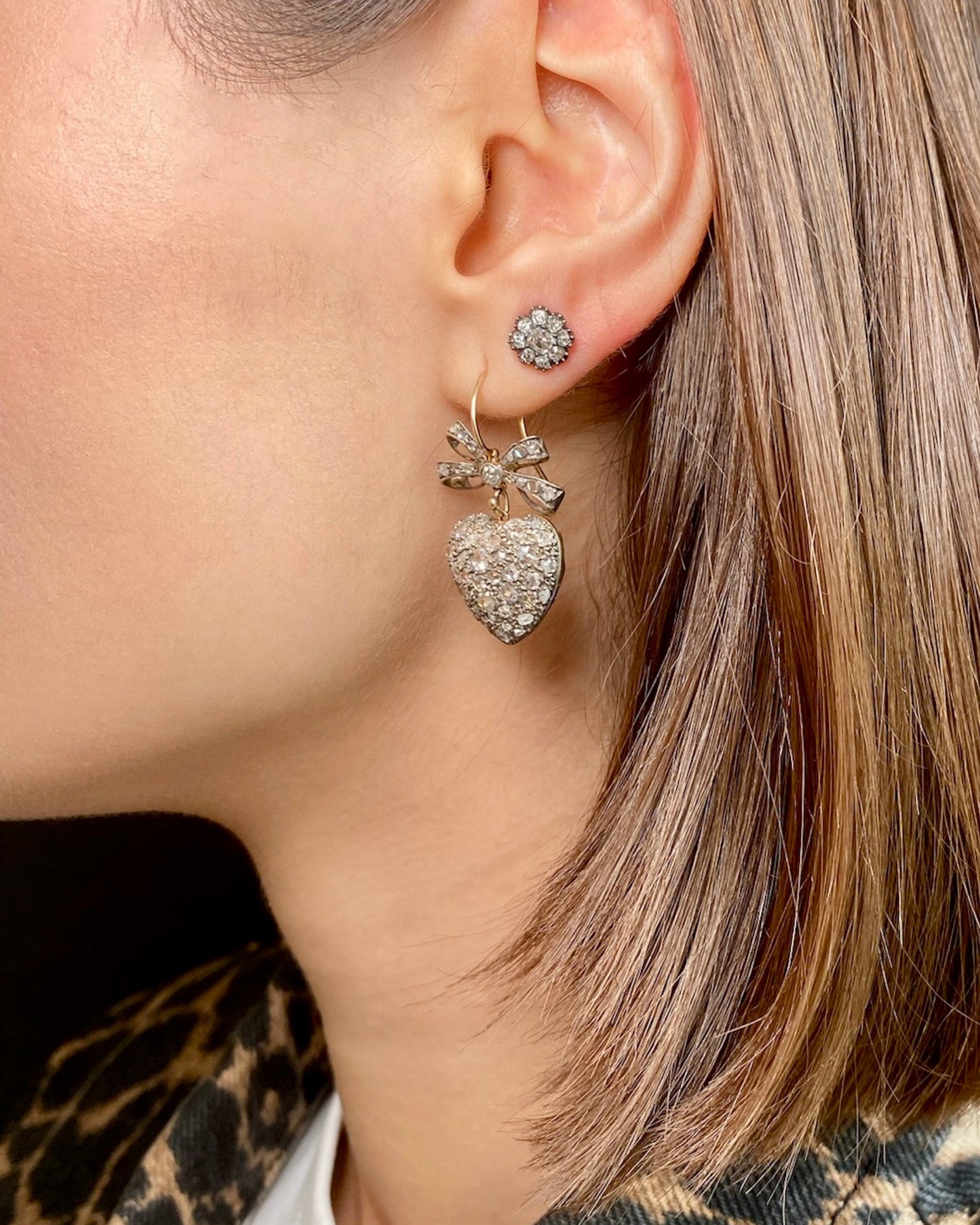 BELLE ÉPOQUE DIAMOND, 15k GOLD & SILVER EARRINGS, 1890s