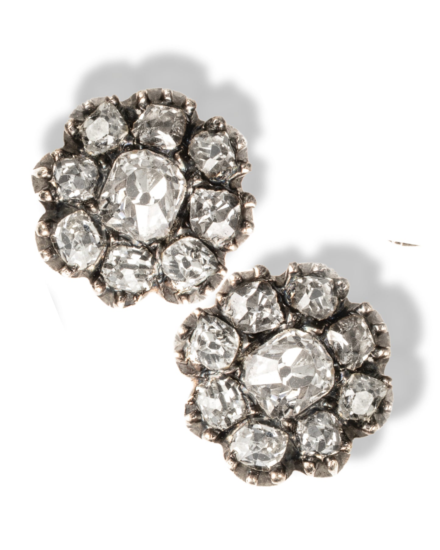 GEORGIAN DIAMOND, SILVER & GOLD EAR STUDS, 1800s